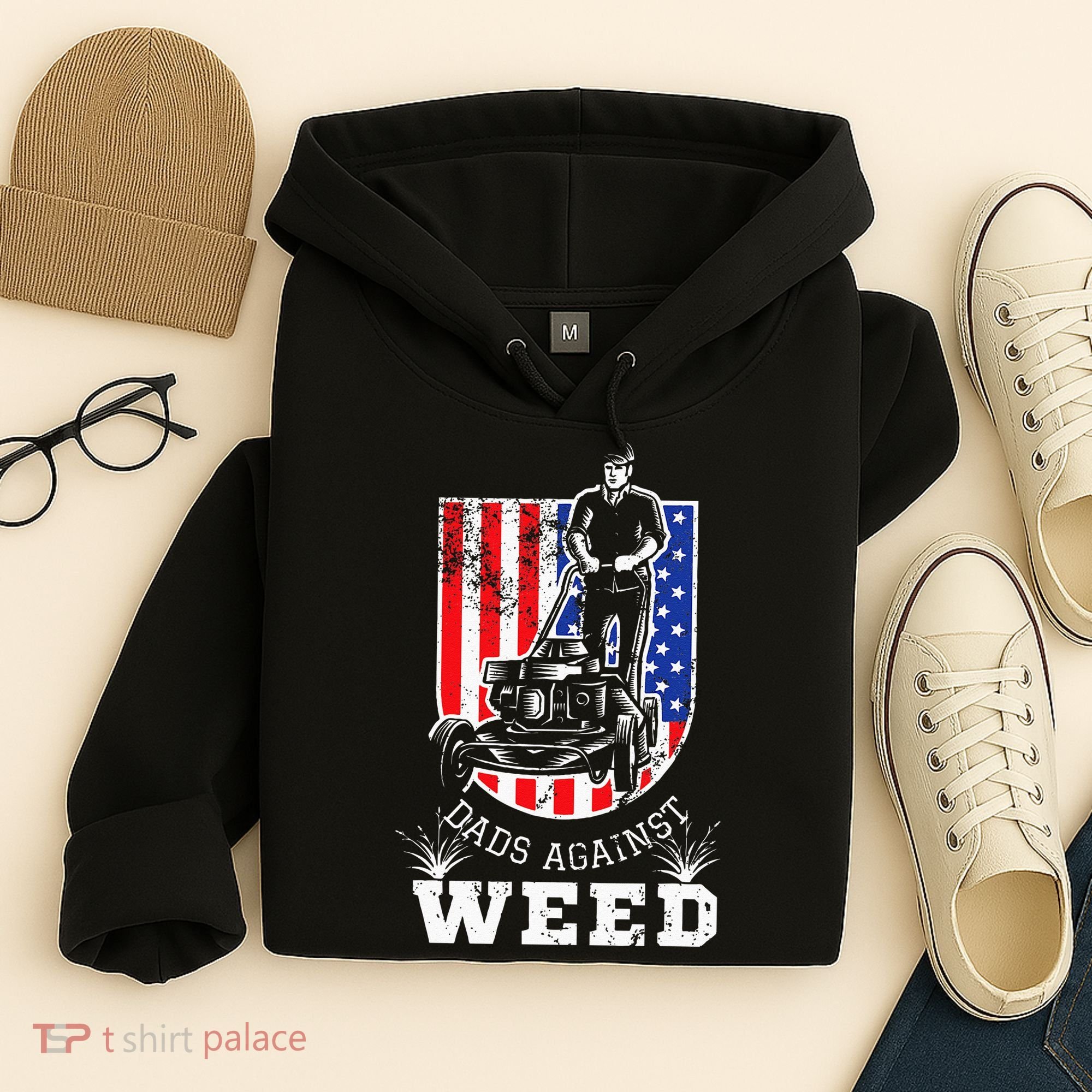 American Flag Dads Against Weed Funny Lawn Mowing Fathers Hoodie