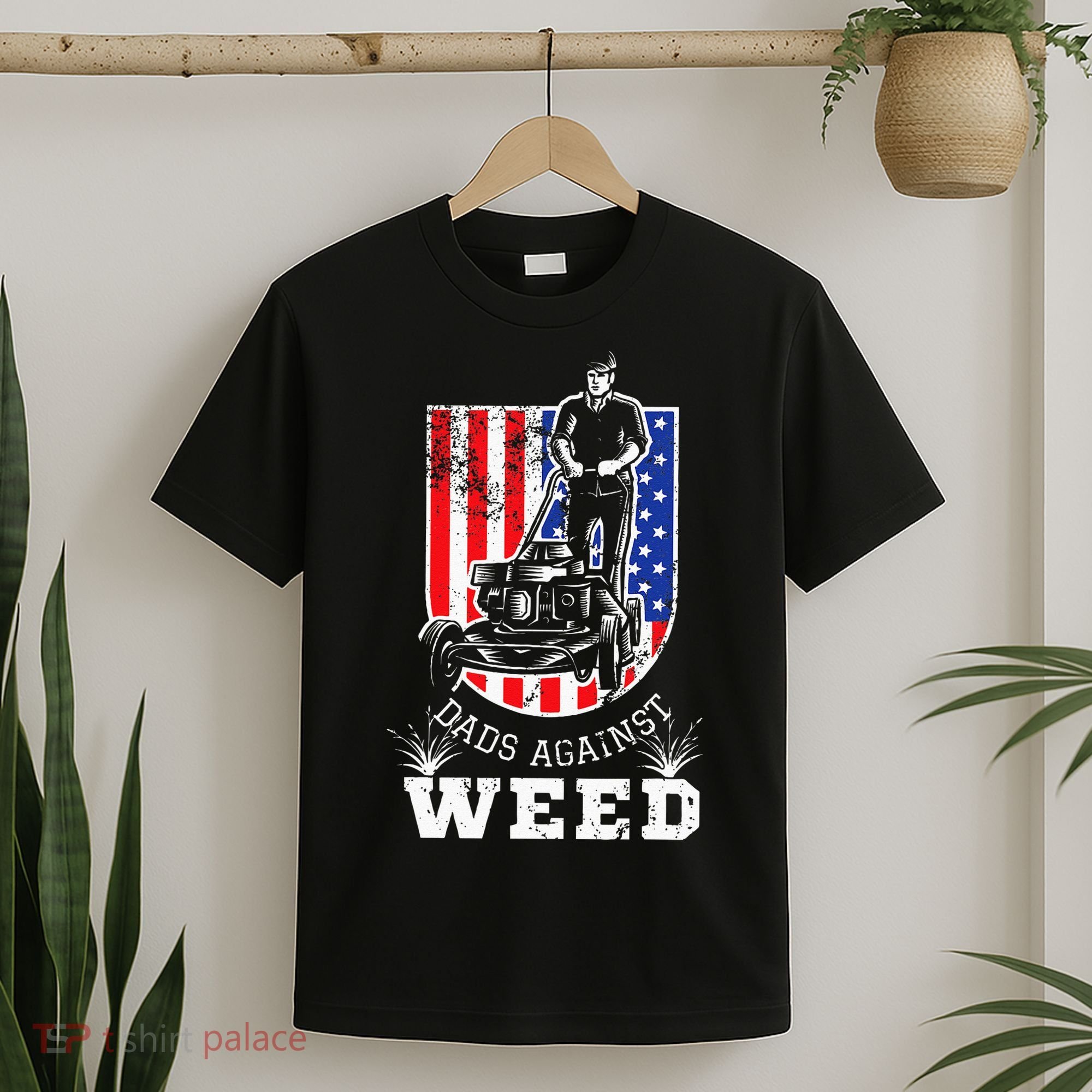 American Flag Dads Against Weed Funny Lawn Mowing Fathers T-Shirt