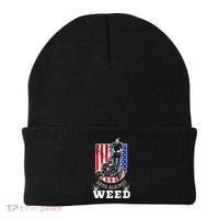 American Flag Dads Against Weed Funny Lawn Mowing Fathers Beanie thumb 0