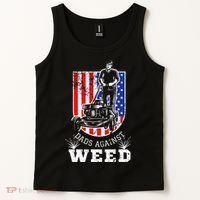 American Flag Dads Against Weed Funny Lawn Mowing Fathers Tank Top thumb 2