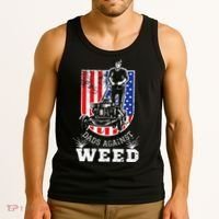 American Flag Dads Against Weed Funny Lawn Mowing Fathers Tank Top thumb 3