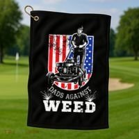 American Flag Dads Against Weed Funny Lawn Mowing Fathers Golf Towel thumb 1