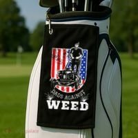 American Flag Dads Against Weed Funny Lawn Mowing Fathers Golf Towel thumb 2