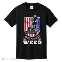 American Flag Dads Against Weed Funny Lawn Mowing Fathers Kids T-Shirt thumb 0