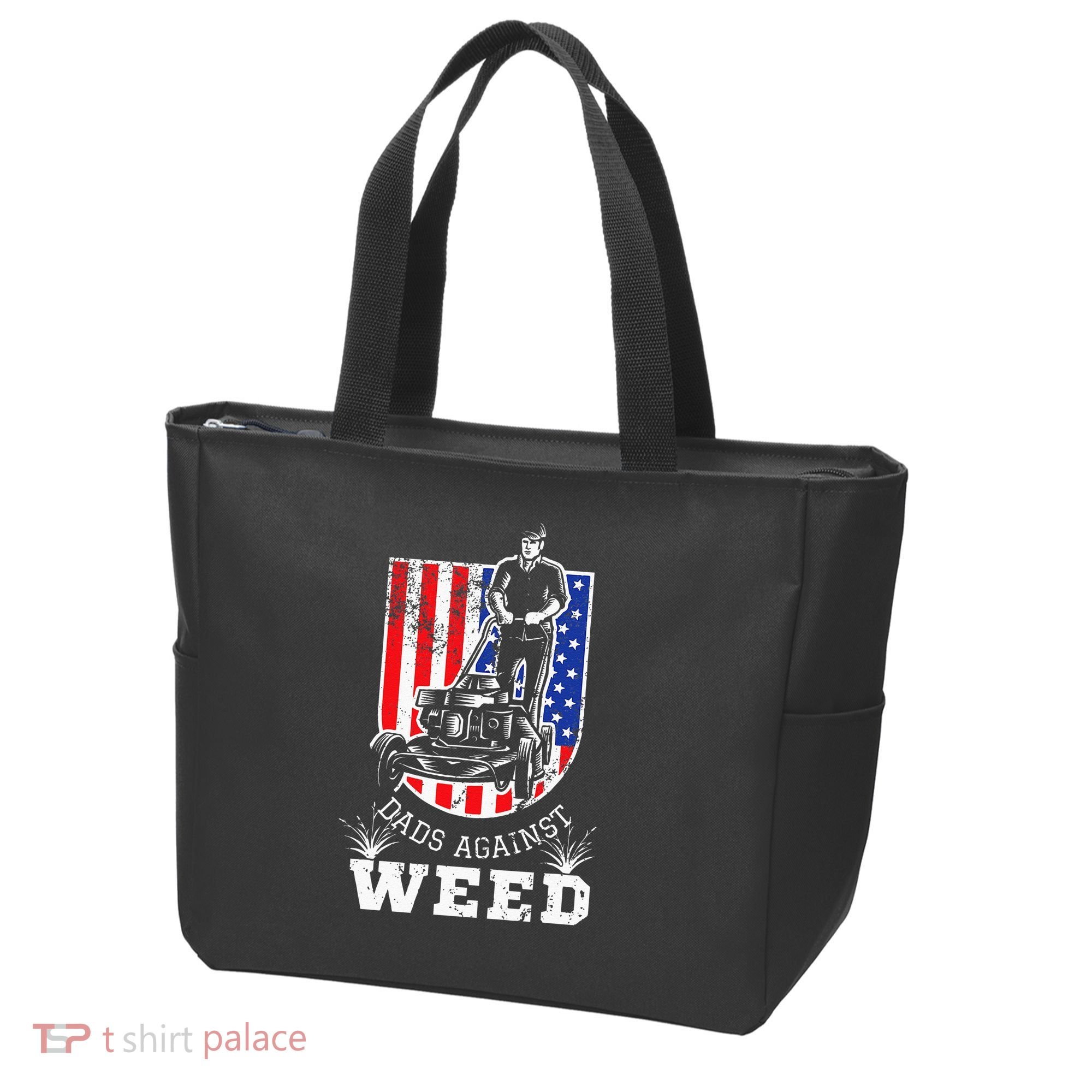 American Flag Dads Against Weed Funny Lawn Mowing Fathers Tote Bag