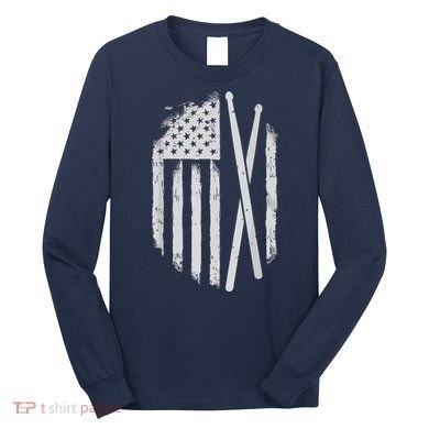 American Flag Drumsticks USA Drummers Vintage Drum Sticks Long Sleeve Shirt