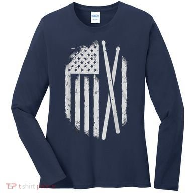American Flag Drumsticks USA Drummers Vintage Drum Sticks Women's Long Sleeve Shirt