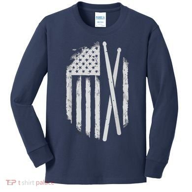 American Flag Drumsticks USA Drummers Vintage Drum Sticks Kids Long Sleeve Shirt