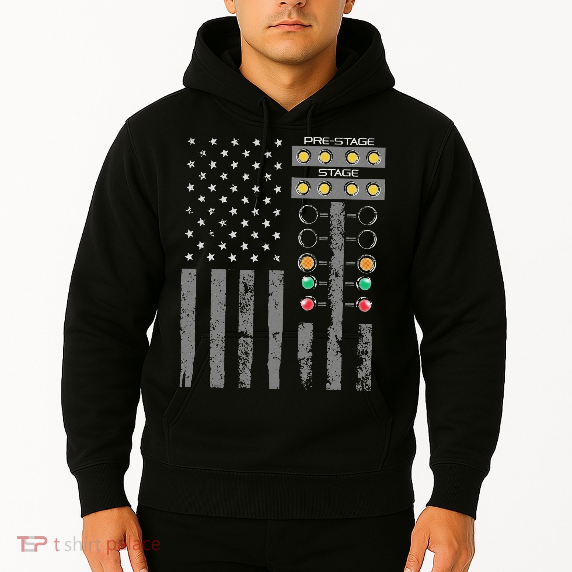 American Flag Drag Racing Strip Tree Light For Dragster Hoodie