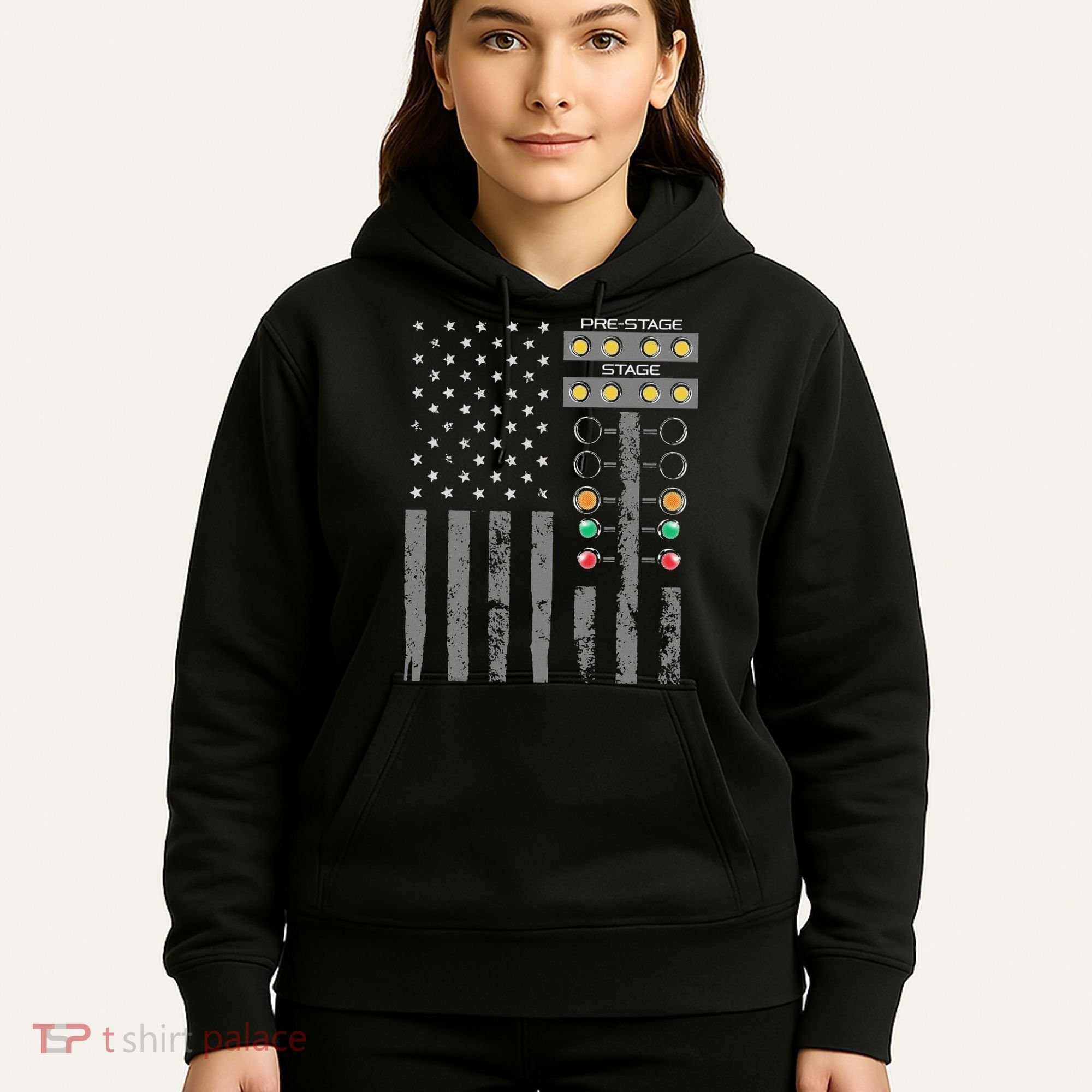American Flag Drag Racing Strip Tree Light For Dragster Hoodie
