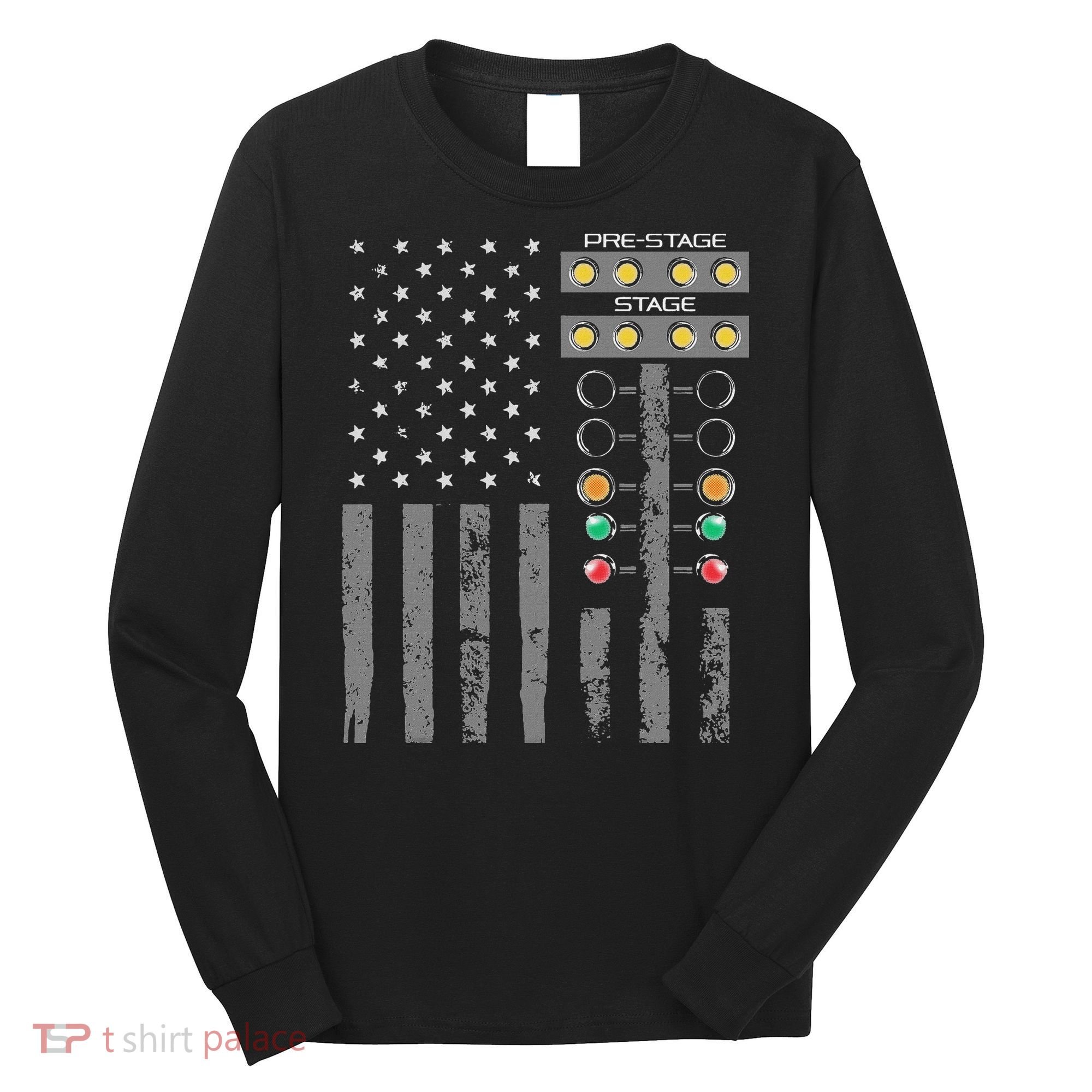 American Flag Drag Racing Strip Tree Light For Dragster Long Sleeve Shirt