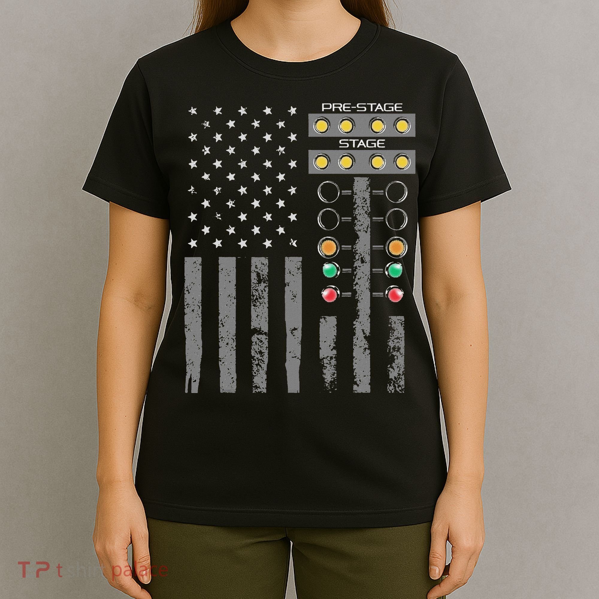 American Flag Drag Racing Strip Tree Light For Dragster T-Shirt