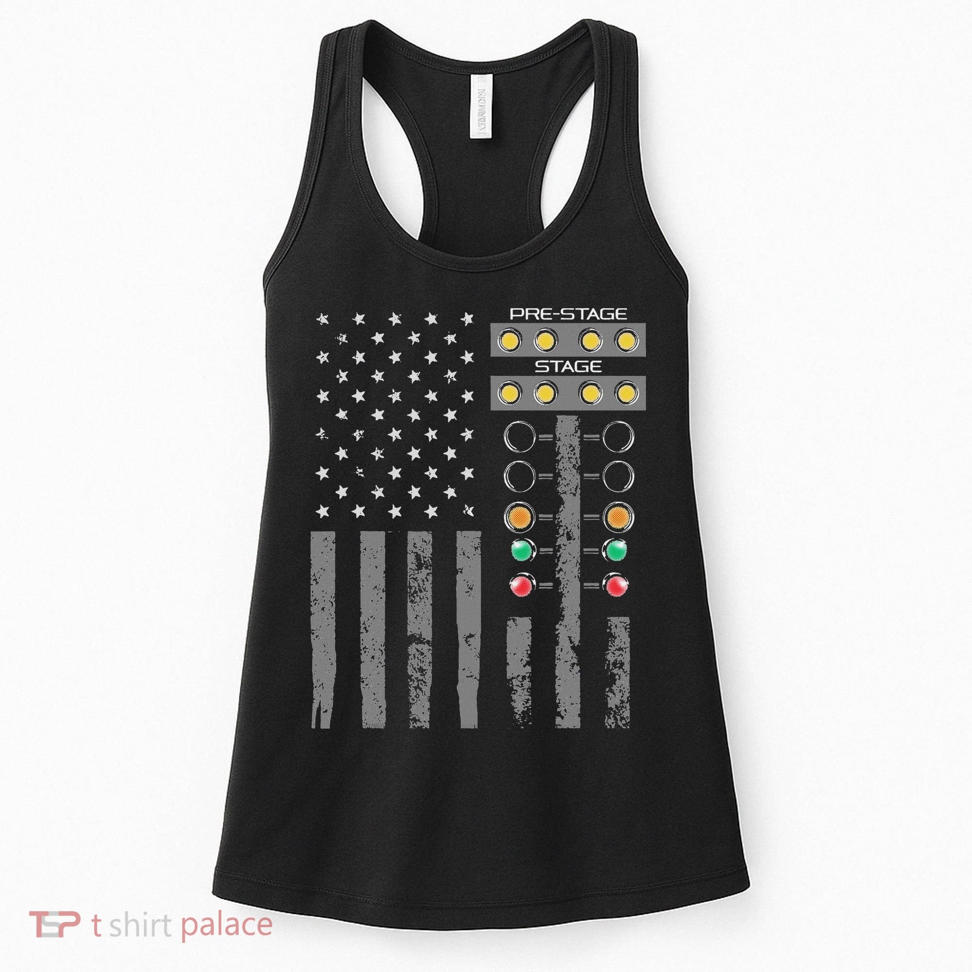 American Flag Drag Racing Strip Tree Light For Dragster Women's Tank Top