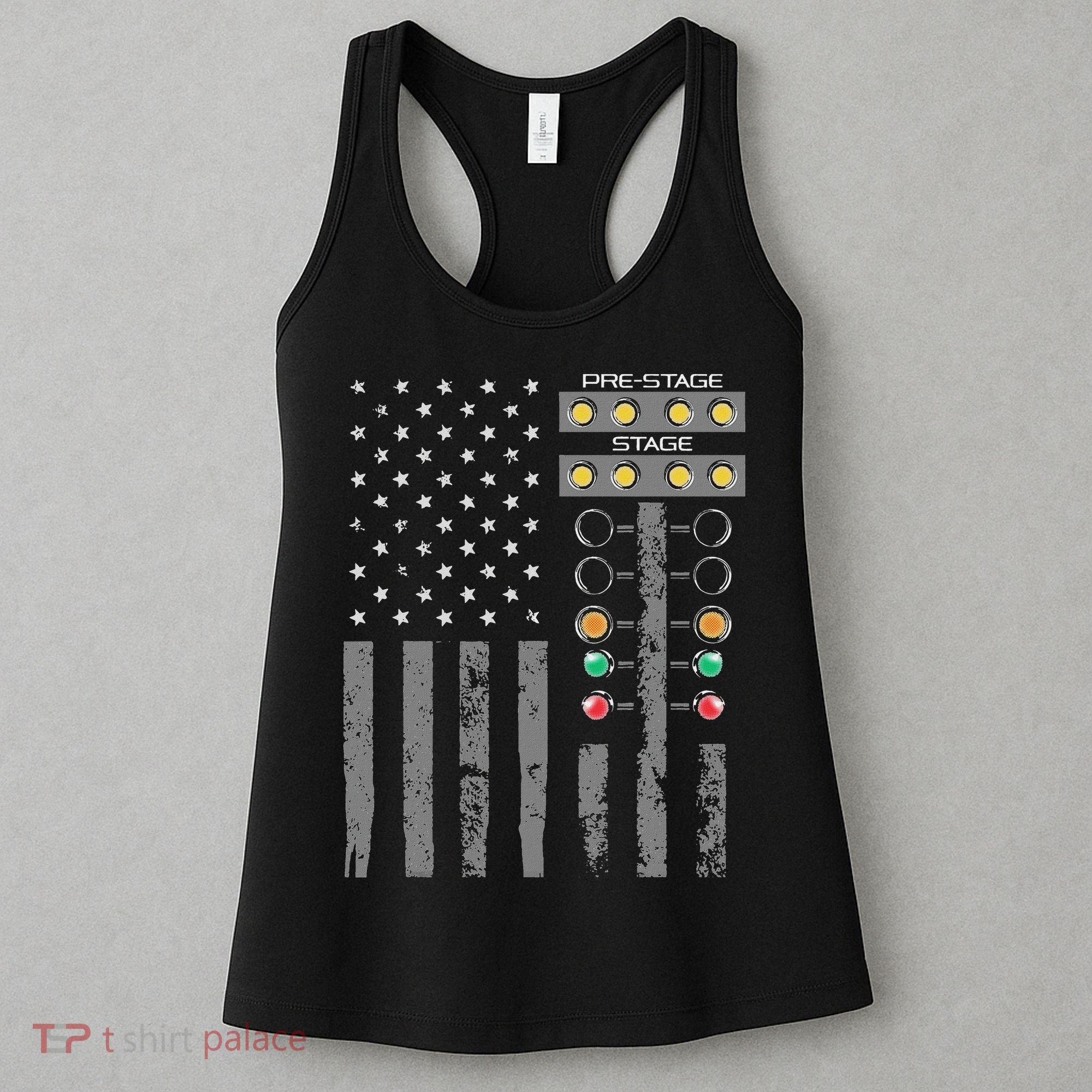 American Flag Drag Racing Strip Tree Light For Dragster Women's Tank Top