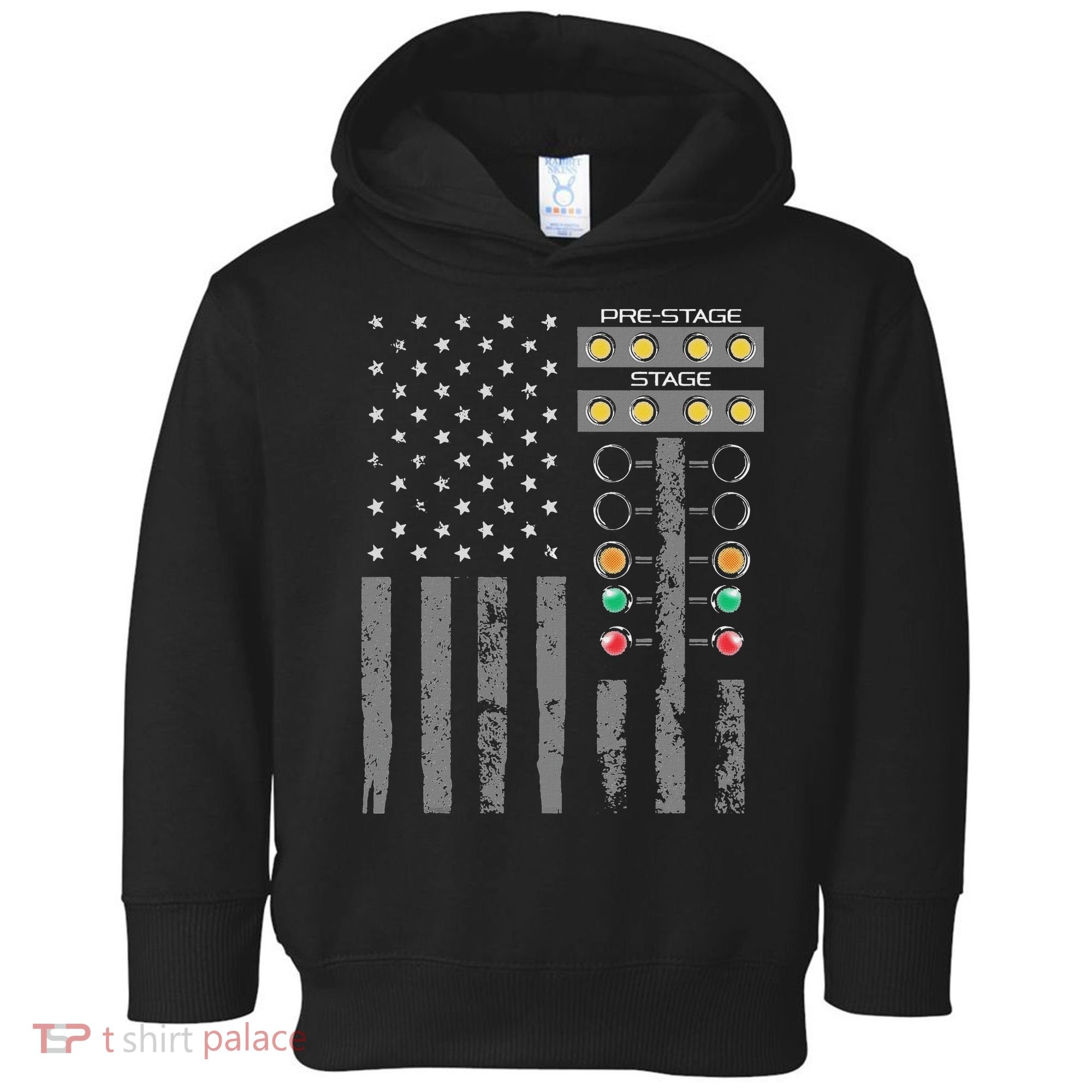 American Flag Drag Racing Strip Tree Light For Dragster Toddler Hoodie