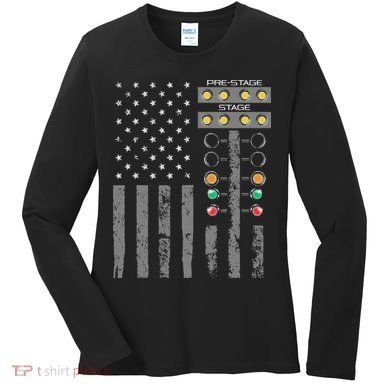 American Flag Drag Racing Strip Tree Light For Dragster Women's Long Sleeve Shirt