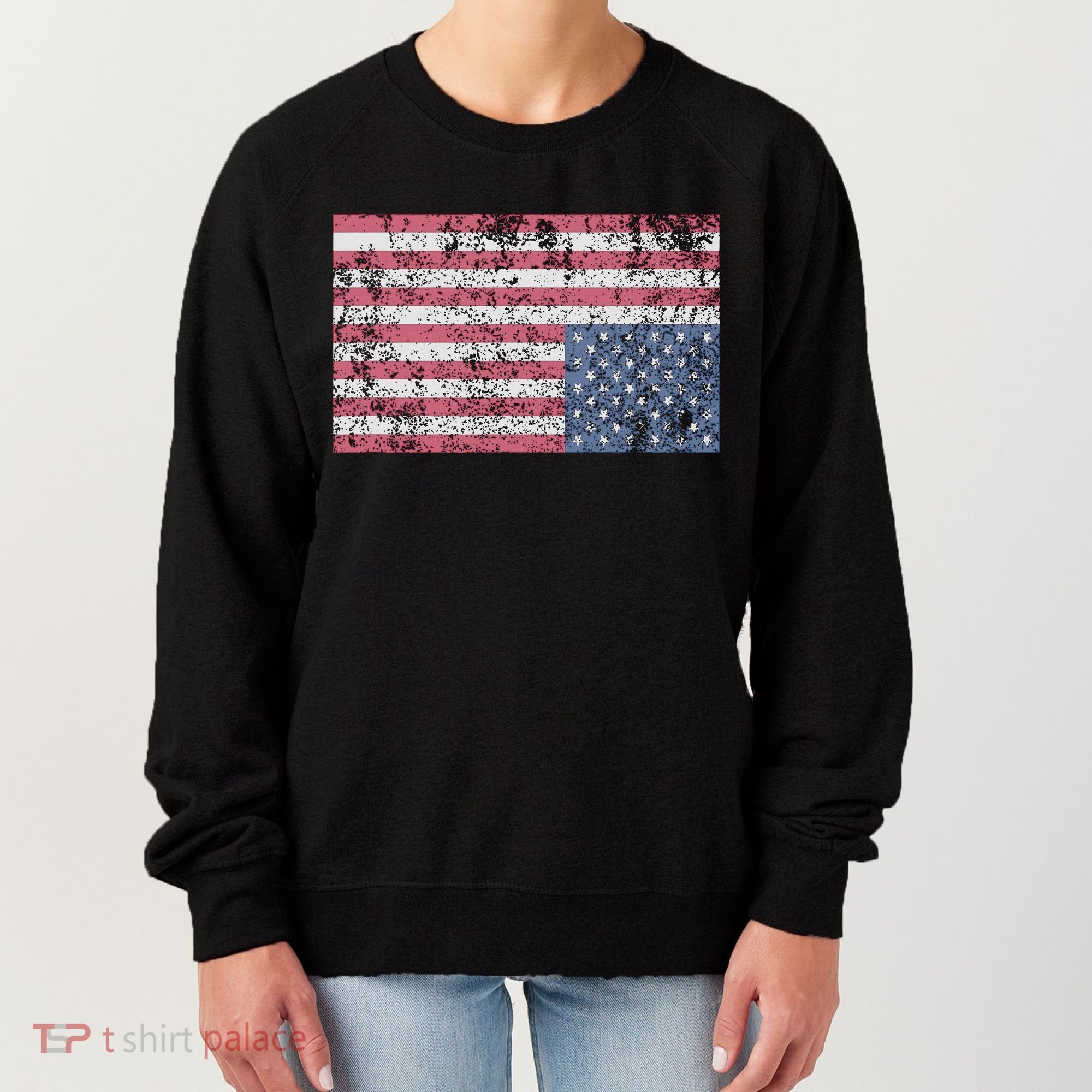 American Flag Distress Upside Down United States Usa Women's Sweatshirt