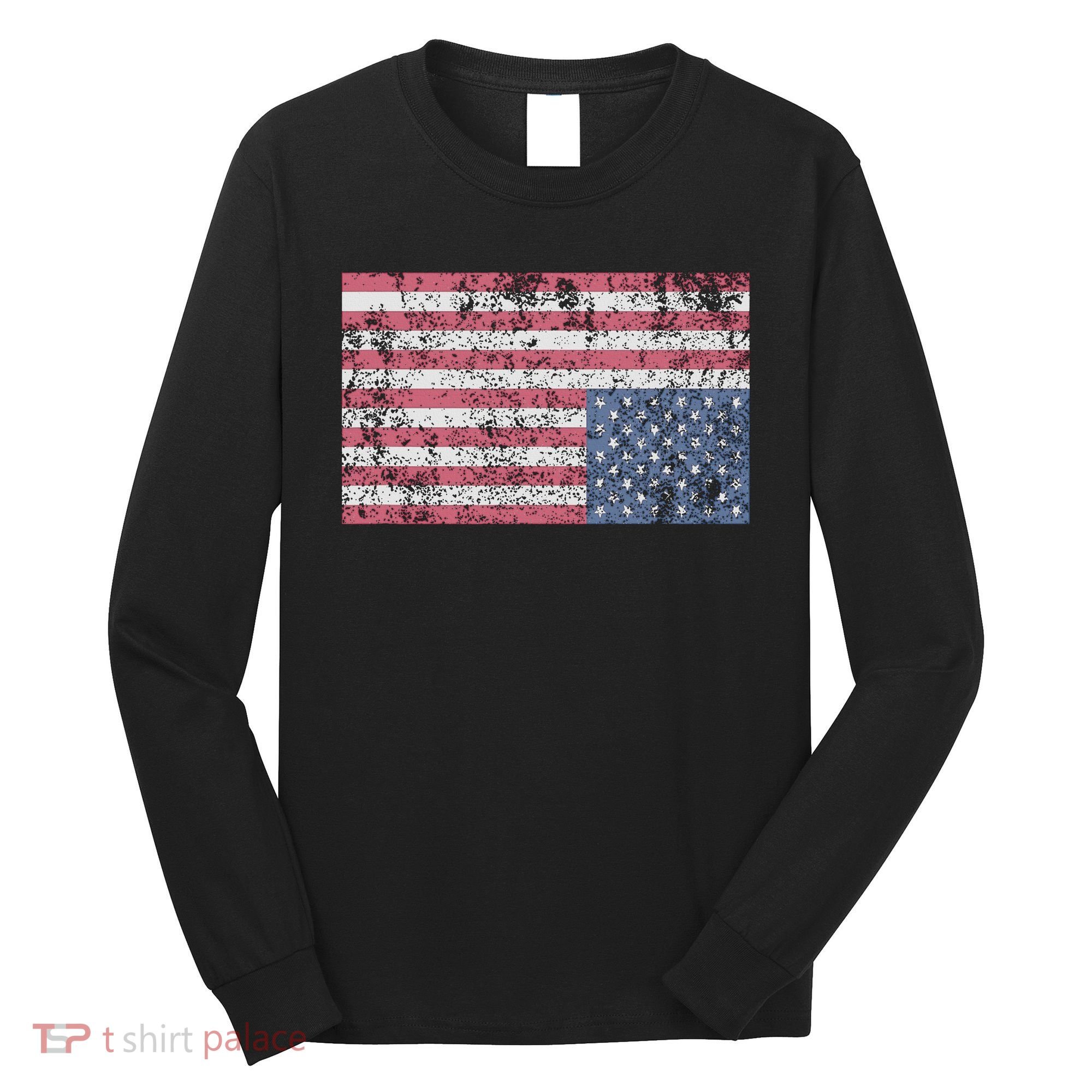 American Flag Distress Upside Down United States Usa Long Sleeve Shirt