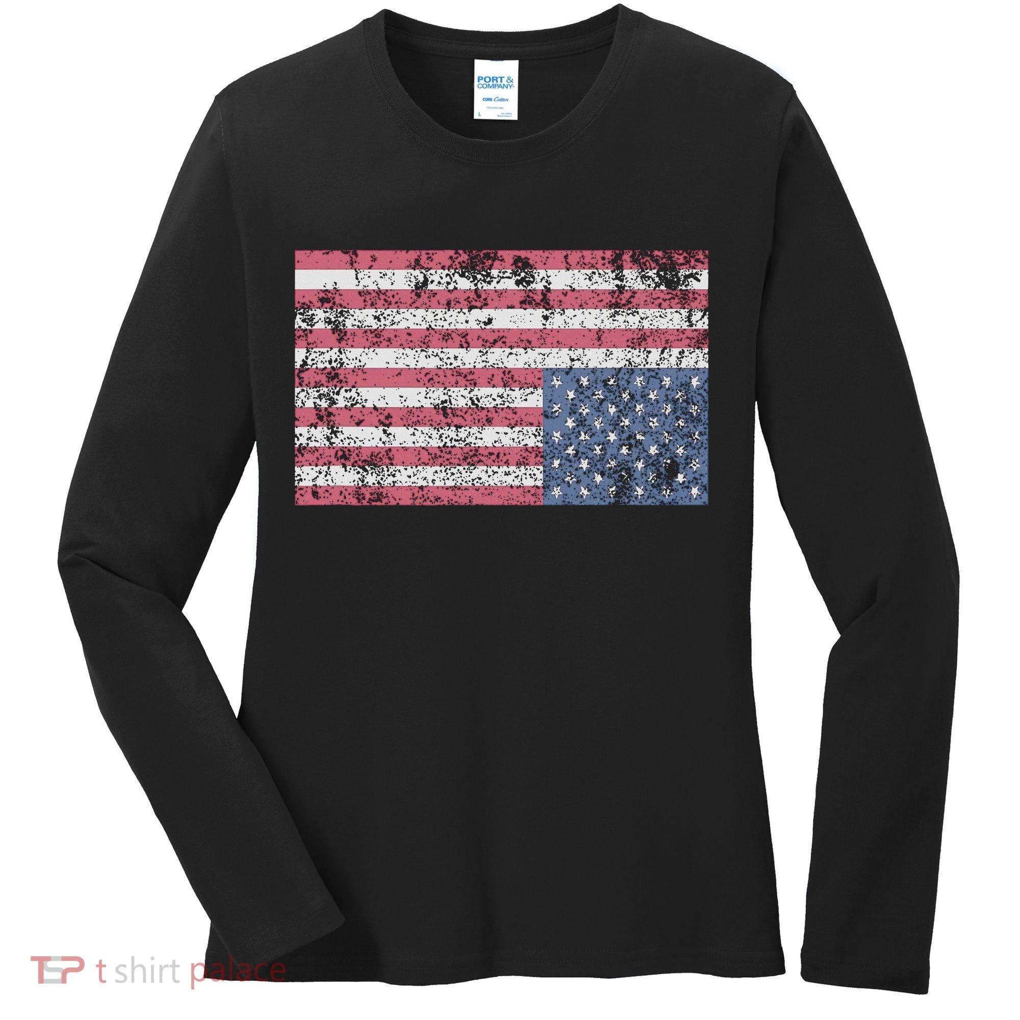 American Flag Distress Upside Down United States Usa Women's Long Sleeve Shirt