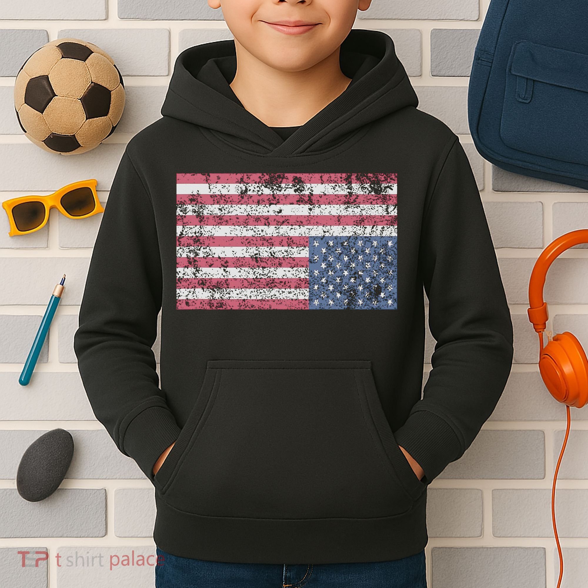 American Flag Distress Upside Down United States Usa Kids Hoodie