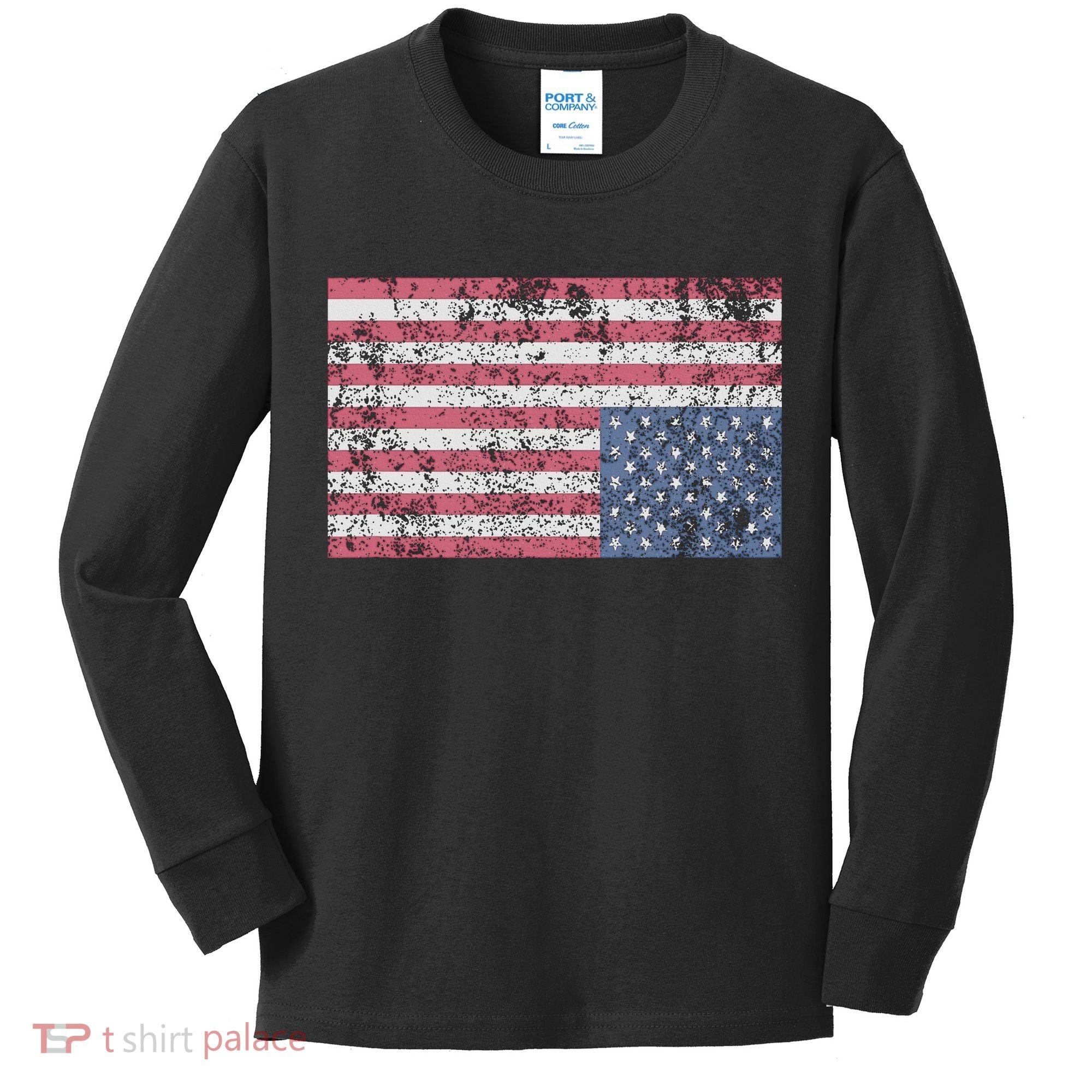 American Flag Distress Upside Down United States Usa Kids Long Sleeve Shirt