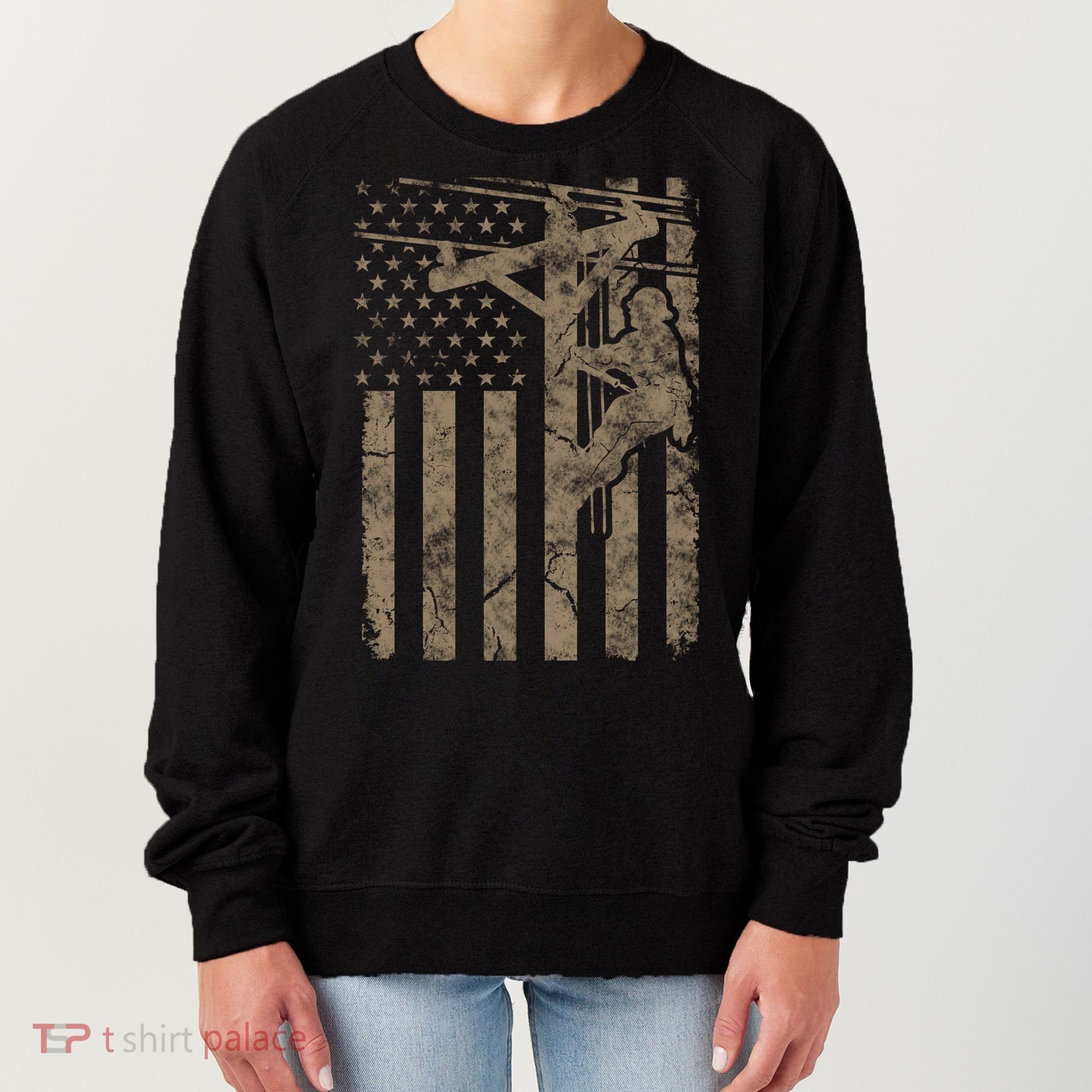 American Flag Distressed Patriotic Electric Cable Lineman Gift Women's Sweatshirt