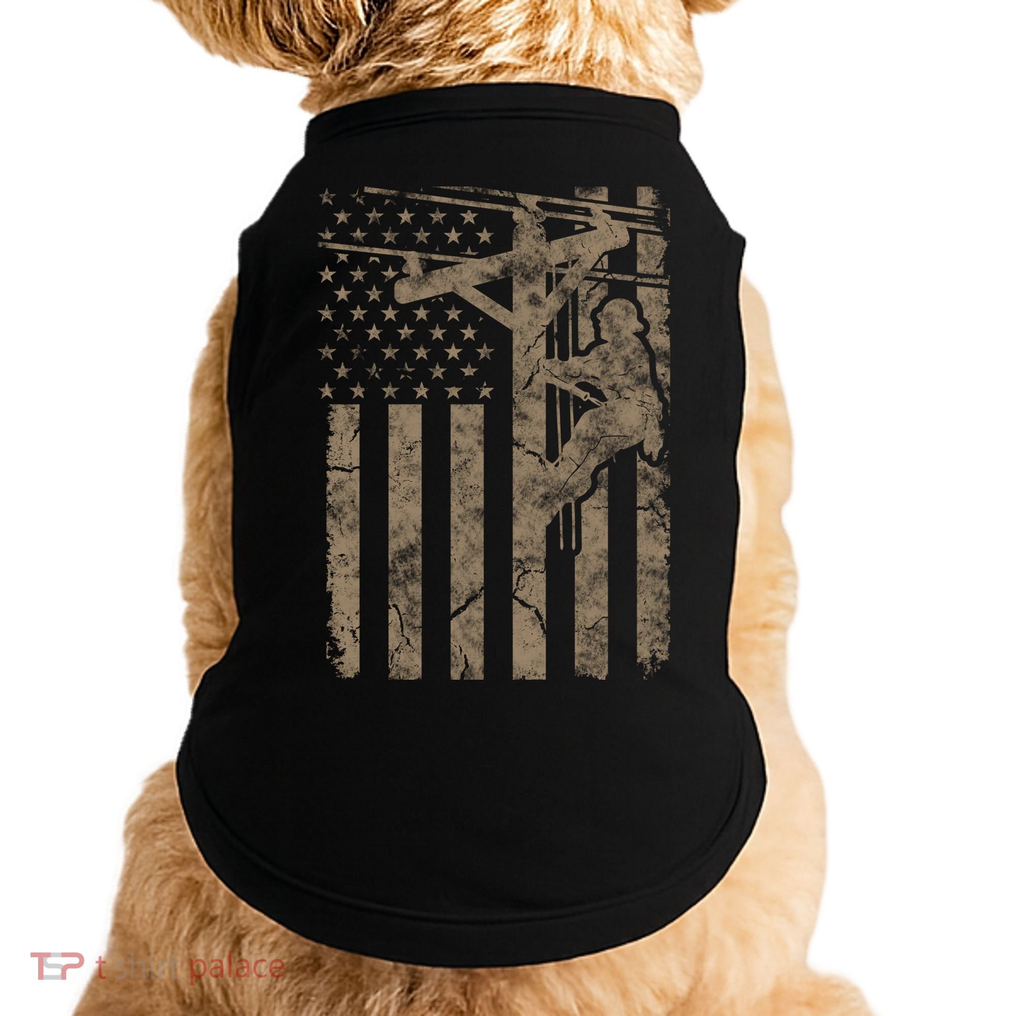American Flag Distressed Patriotic Electric Cable Lineman Gift Doggie Tank