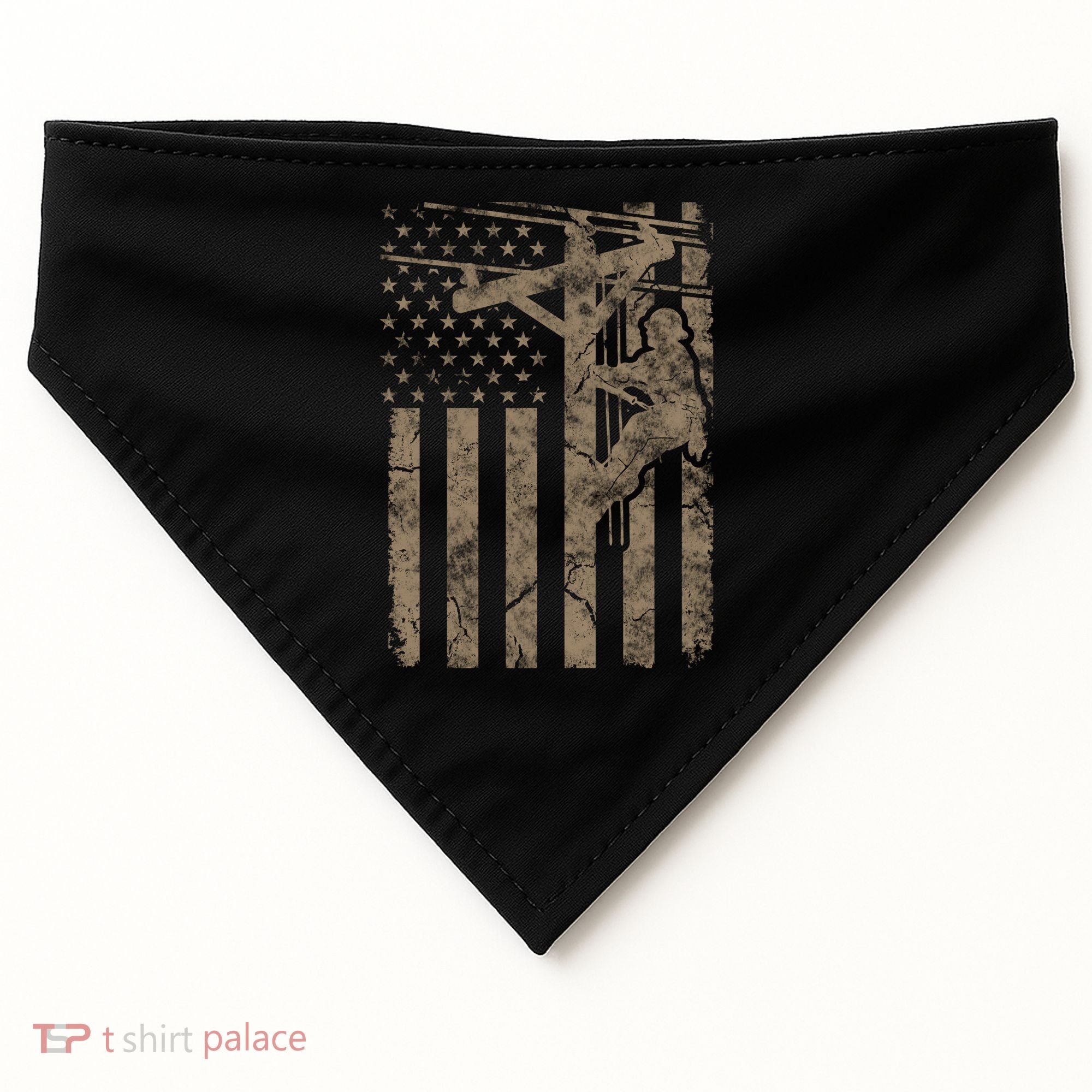American Flag Distressed Patriotic Electric Cable Lineman Gift USA-Made Doggie Bandana