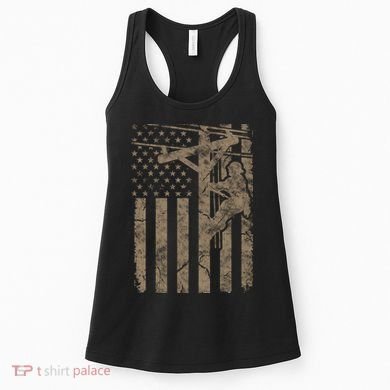 American Flag Distressed Patriotic Electric Cable Lineman Gift Women's Tank Top