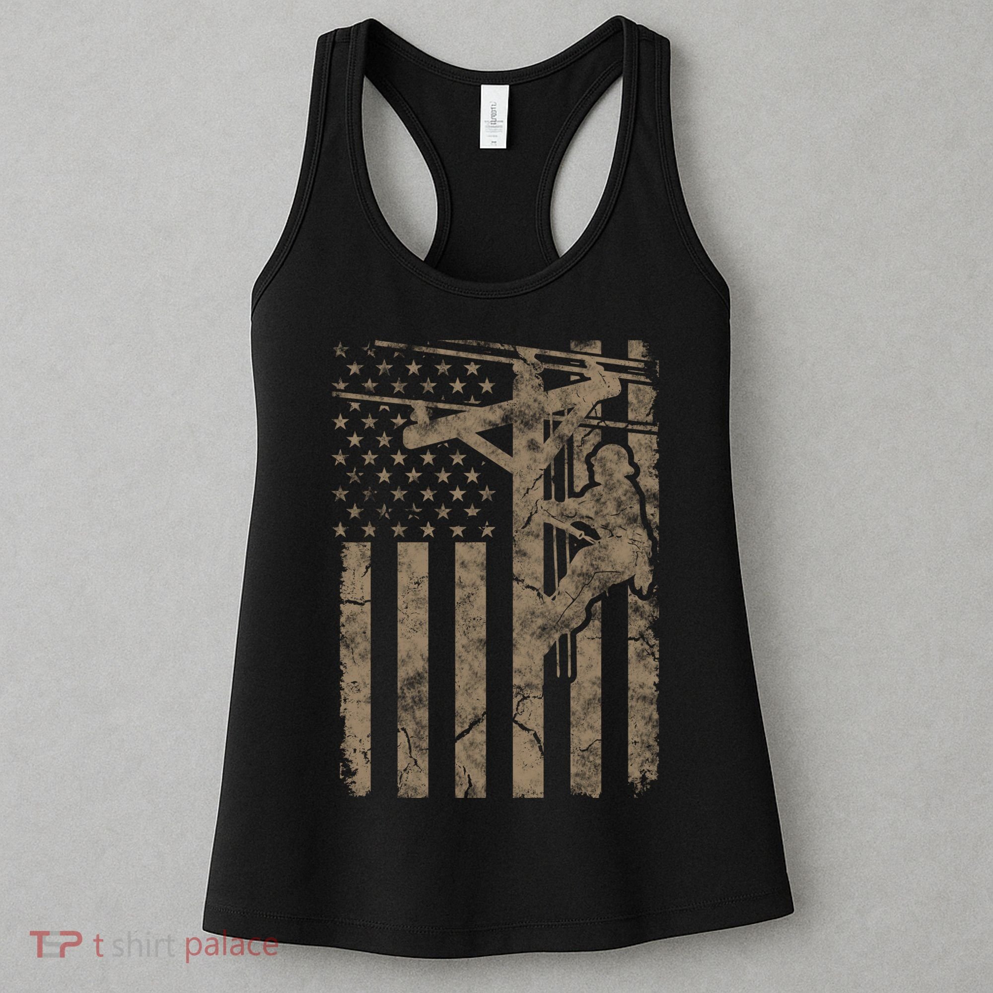 American Flag Distressed Patriotic Electric Cable Lineman Gift Women's Tank Top