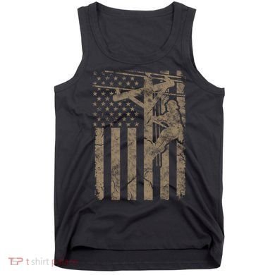 American Flag Distressed Patriotic Electric Cable Lineman Gift Tank Top