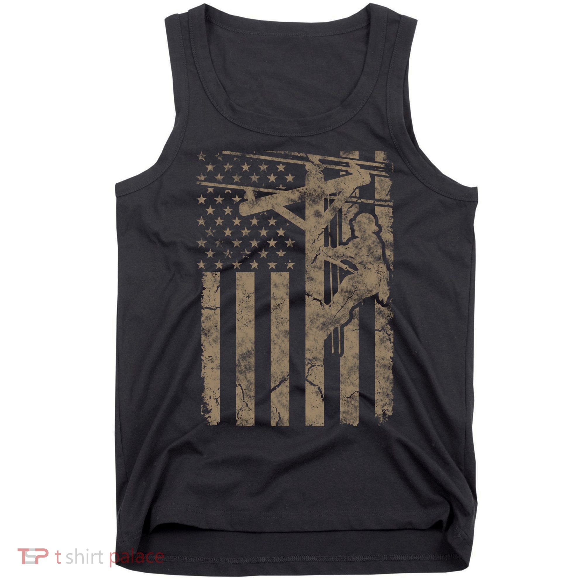 American Flag Distressed Patriotic Electric Cable Lineman Gift Tank Top