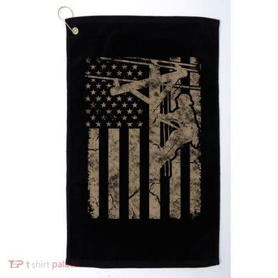 American Flag Distressed Patriotic Electric Cable Lineman Gift Golf Towel