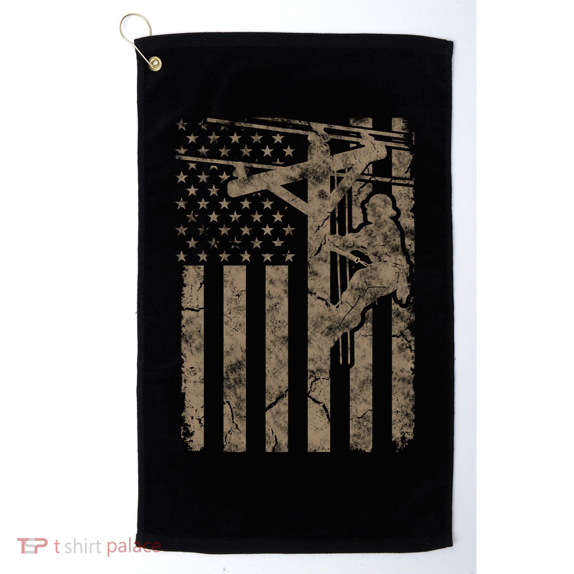 American Flag Distressed Patriotic Electric Cable Lineman Gift Golf Towel