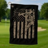 American Flag Distressed Patriotic Electric Cable Lineman Gift Golf Towel thumb 1