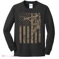 American Flag Distressed Patriotic Electric Cable Lineman Gift Kids Long Sleeve Shirt thumb 0