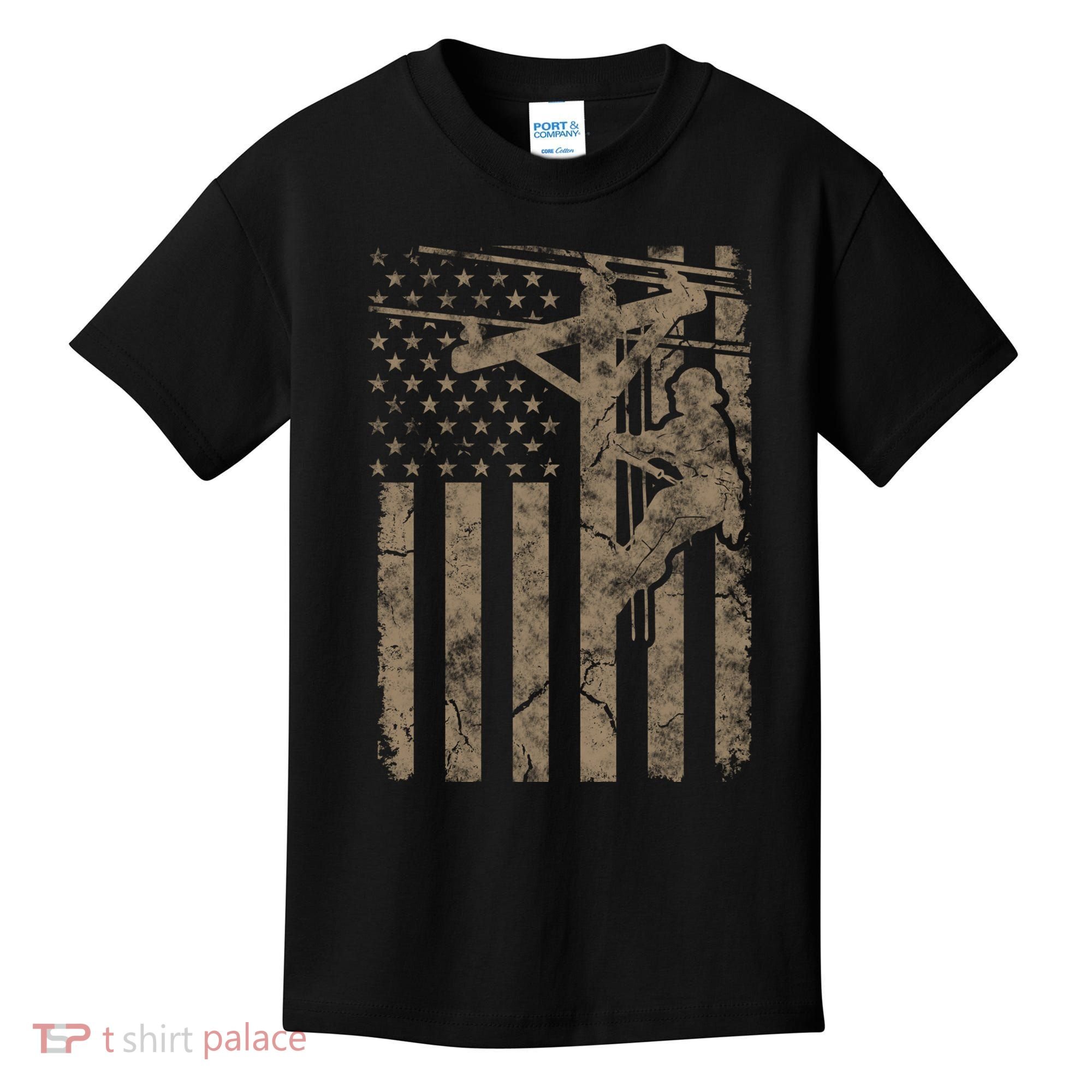 American Flag Distressed Patriotic Electric Cable Lineman Gift Kids T-Shirt