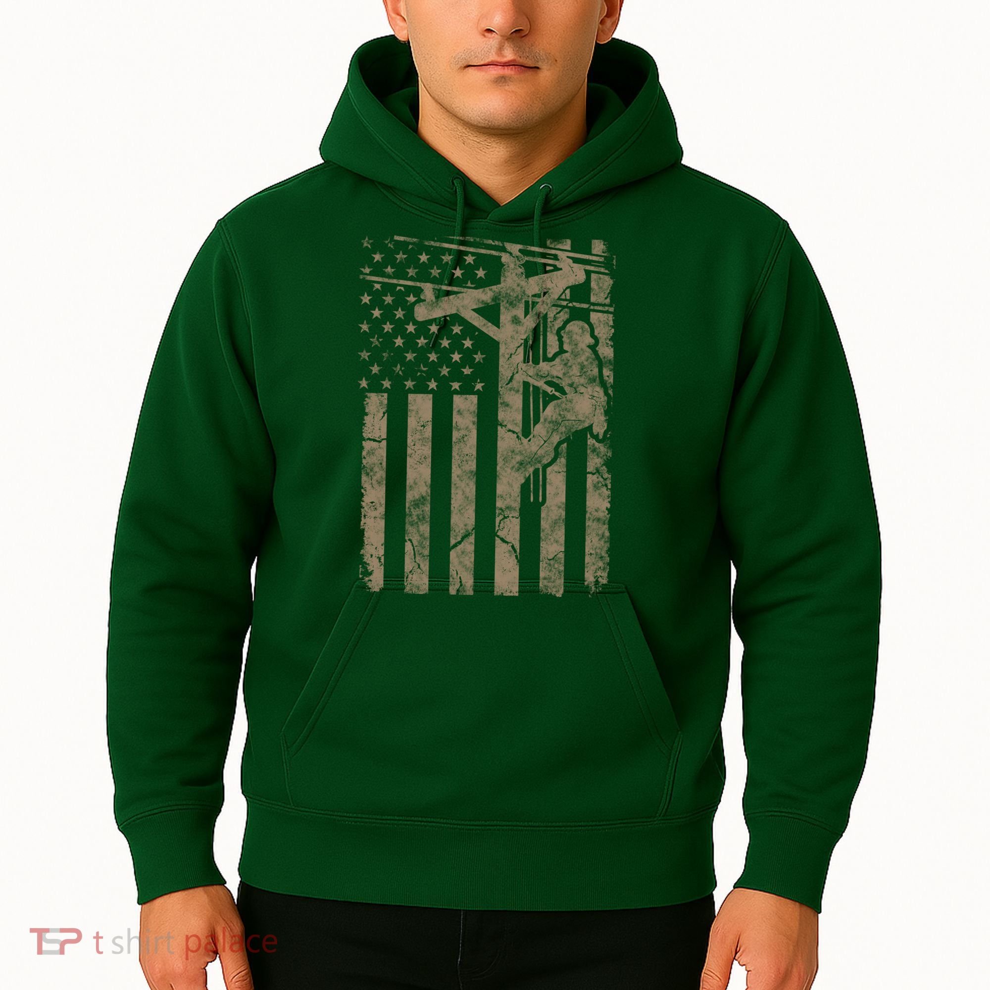 American Flag Distressed Patriotic Electric Cable Lineman Gift Hoodie