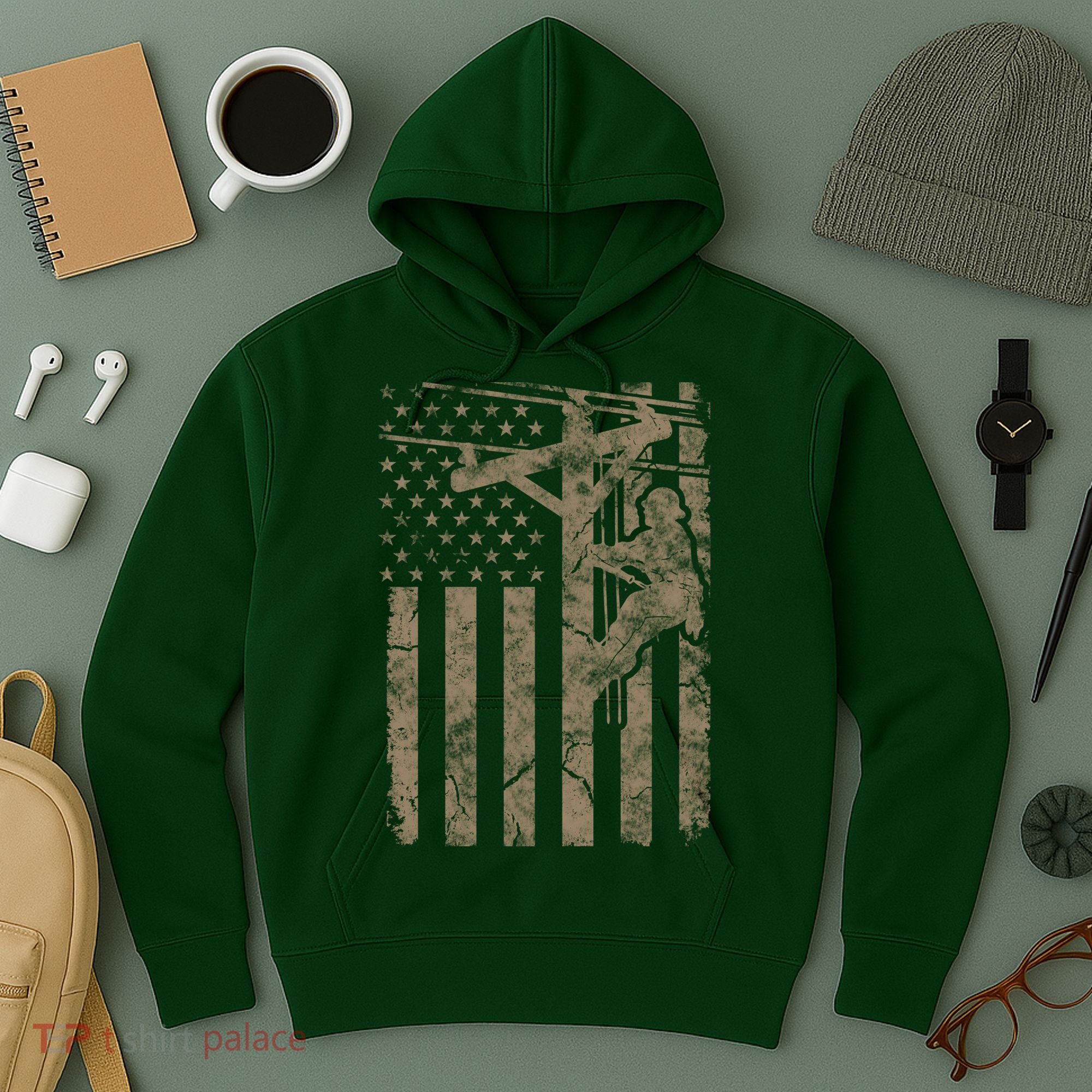 American Flag Distressed Patriotic Electric Cable Lineman Gift Hoodie