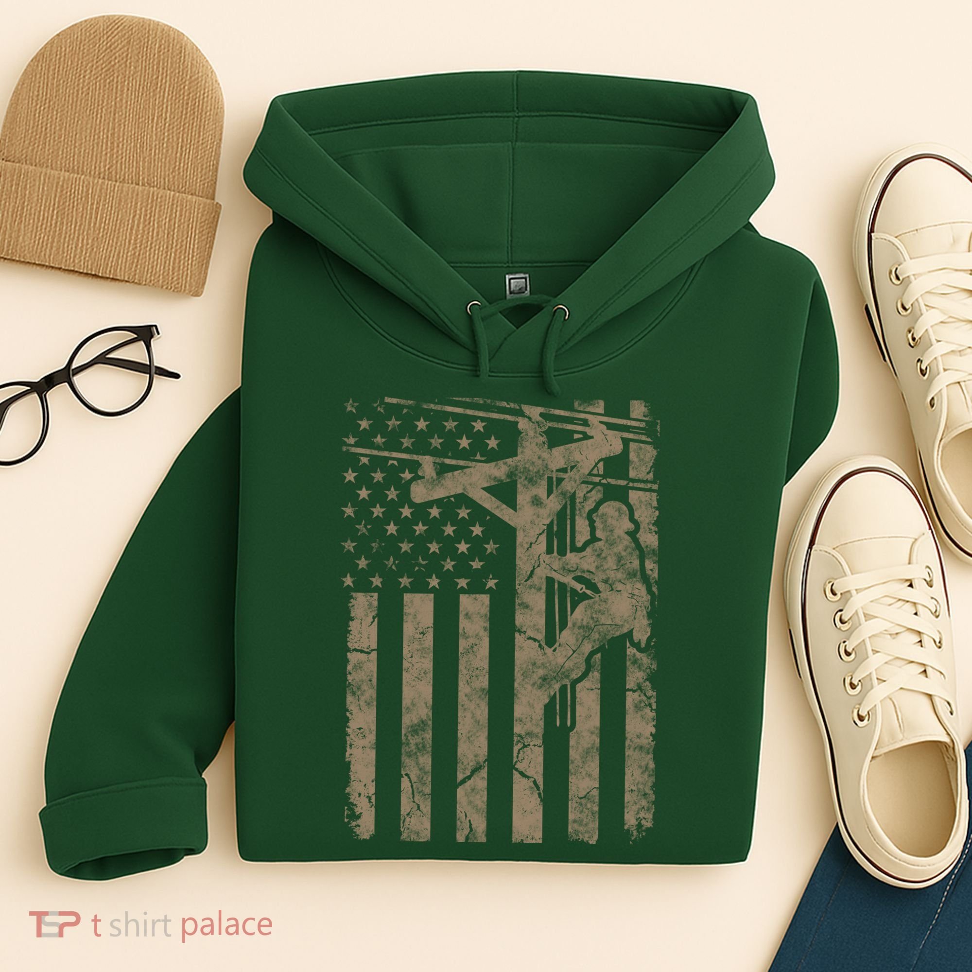 American Flag Distressed Patriotic Electric Cable Lineman Gift Hoodie