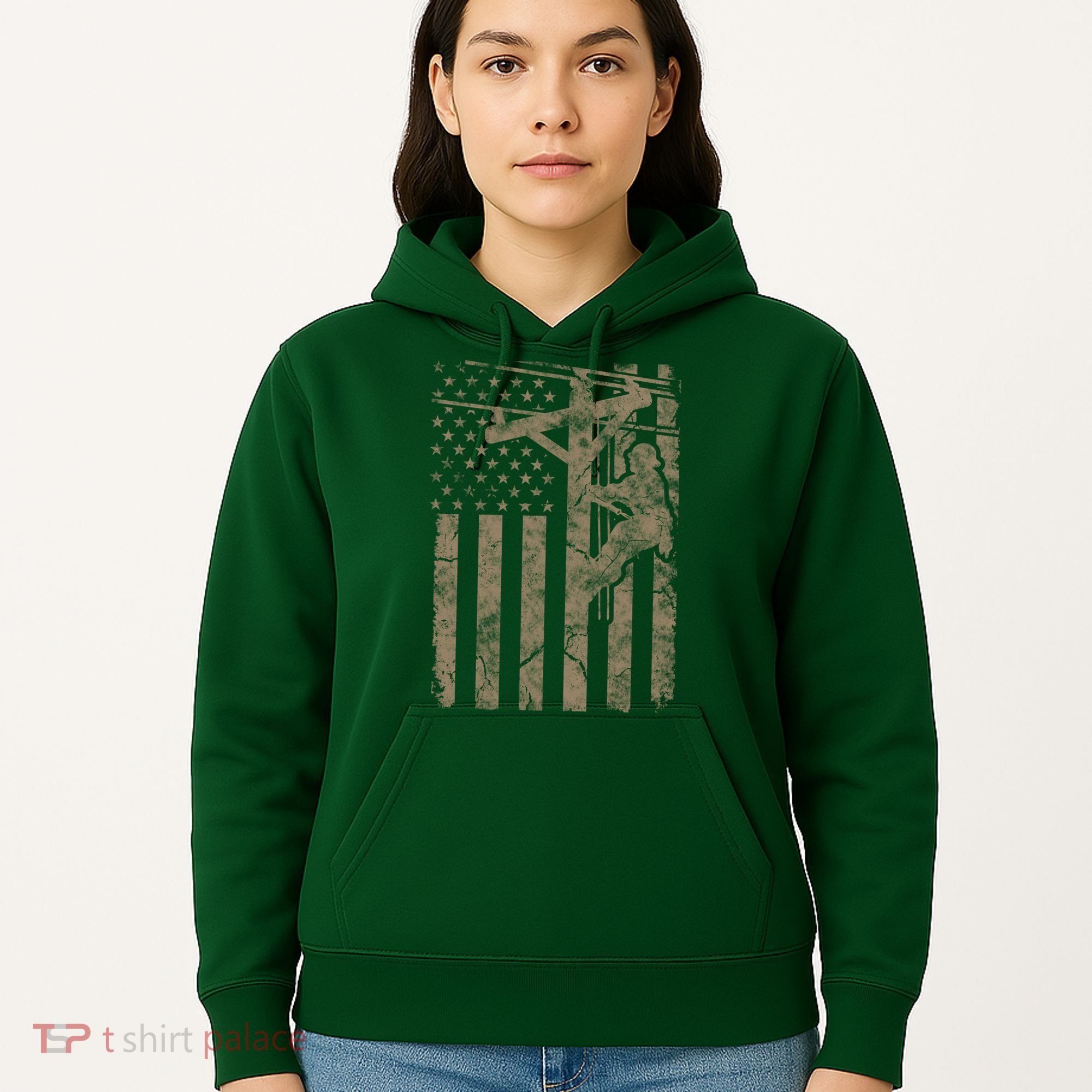 American Flag Distressed Patriotic Electric Cable Lineman Gift Hoodie