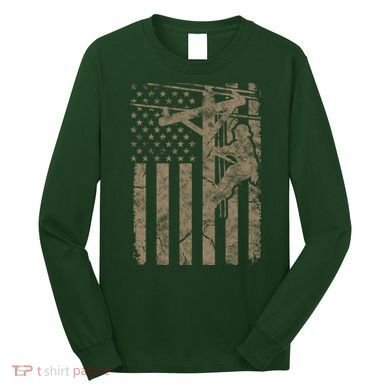 American Flag Distressed Patriotic Electric Cable Lineman Gift Long Sleeve Shirt