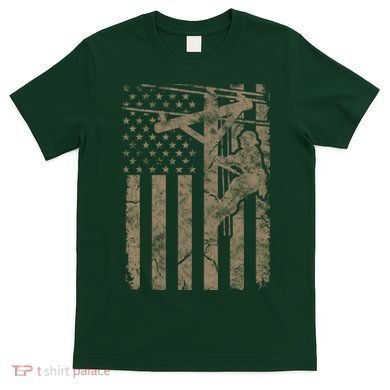 American Flag Distressed Patriotic Electric Cable Lineman Gift T-Shirt