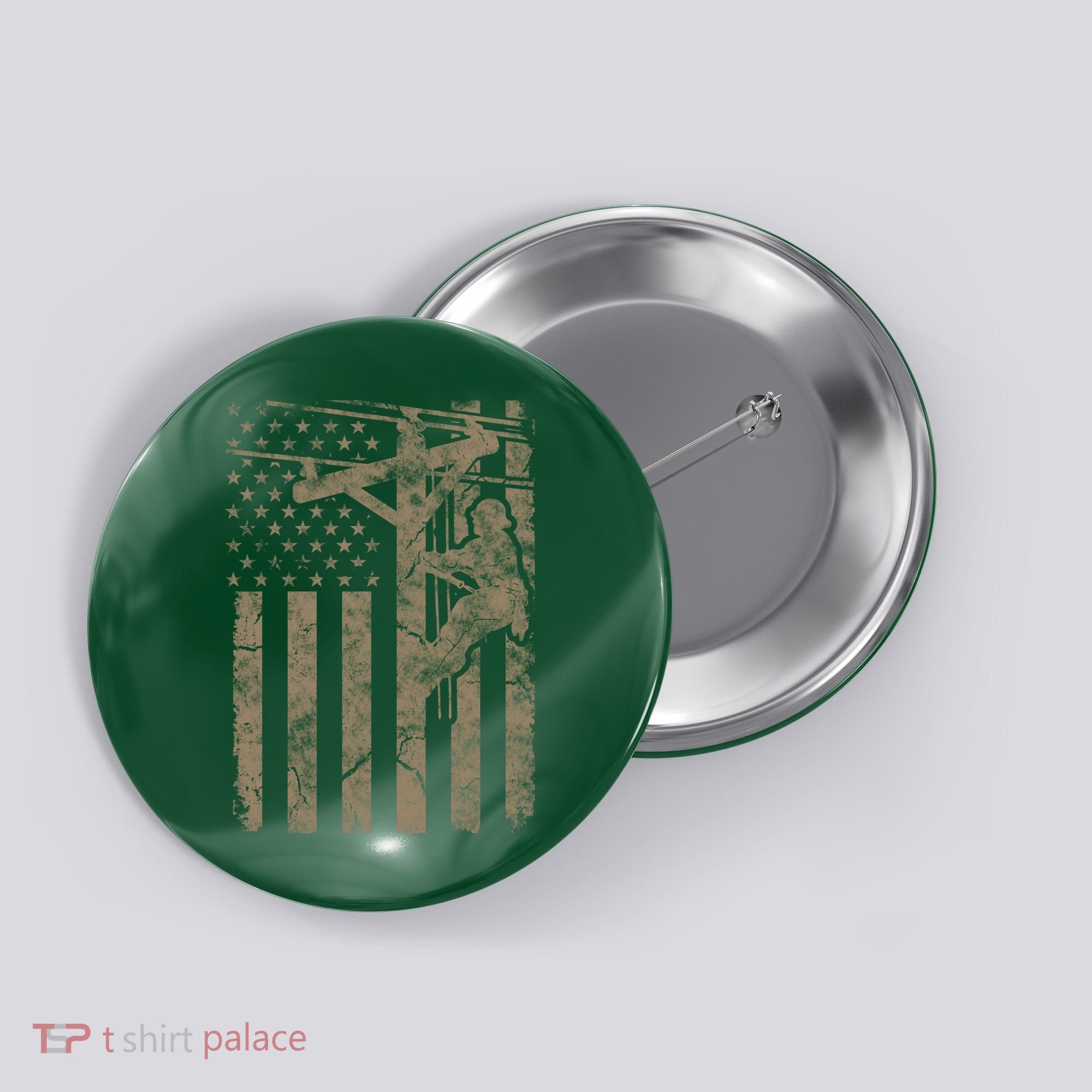 American Flag Distressed Patriotic Electric Cable Lineman Gift Button
