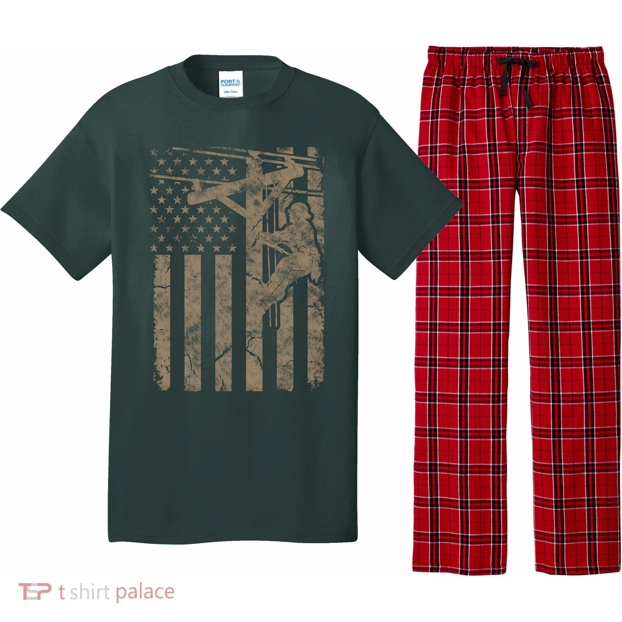 American Flag Distressed Patriotic Electric Cable Lineman Gift Pajama Set