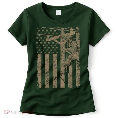 American Flag Distressed Patriotic Electric Cable Lineman Gift Women's T-Shirt