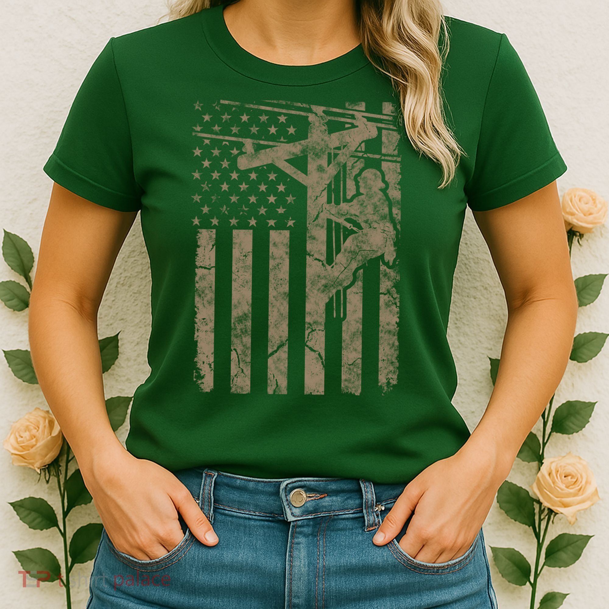 American Flag Distressed Patriotic Electric Cable Lineman Gift Women's T-Shirt