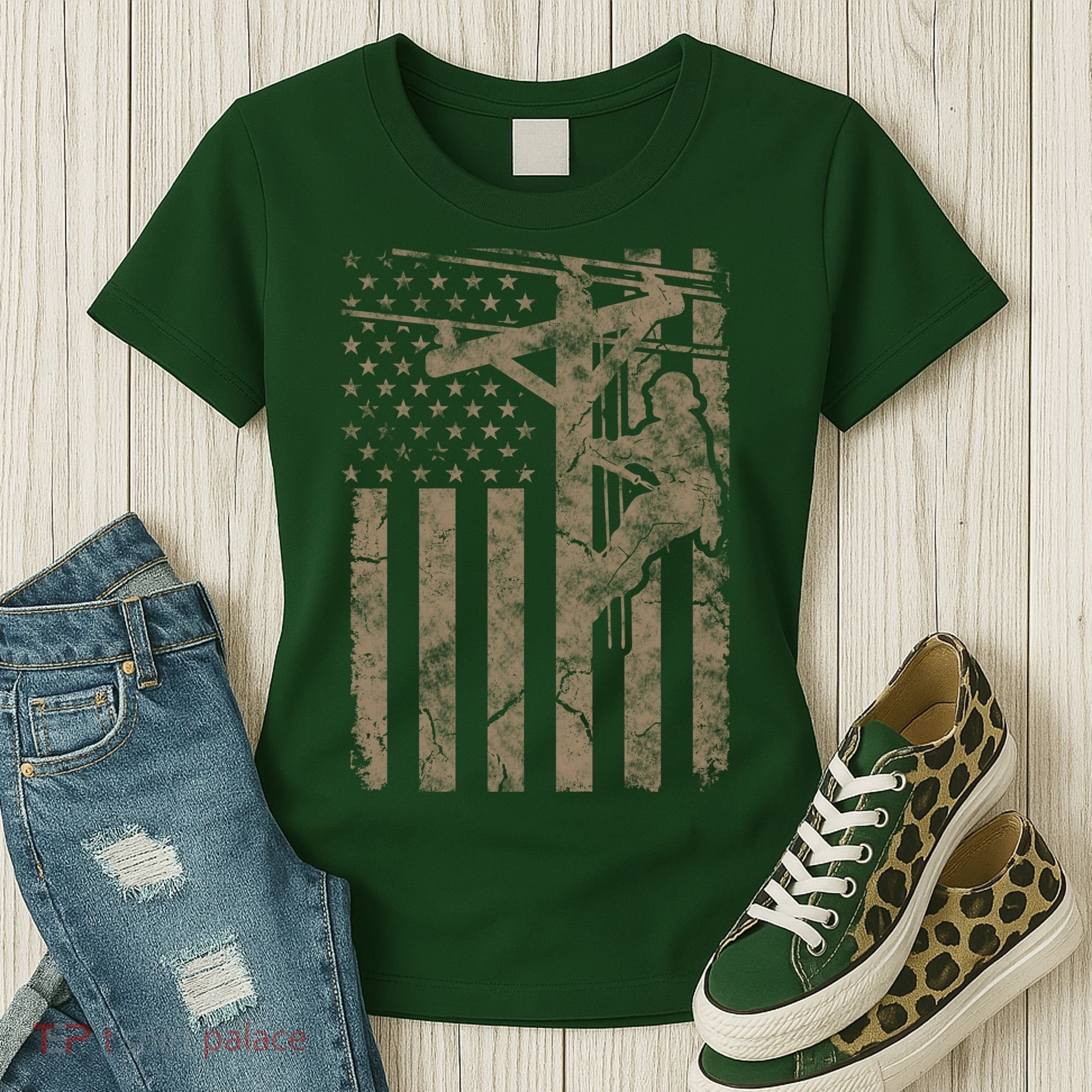American Flag Distressed Patriotic Electric Cable Lineman Gift Women's T-Shirt