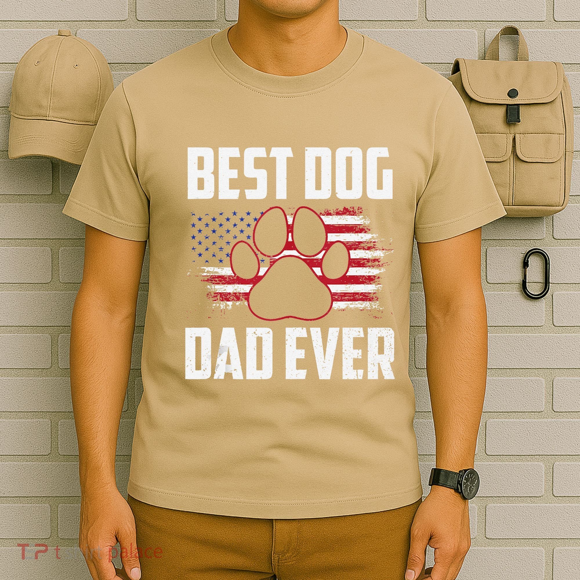 American Flag Dog Dad Owner Best Dog Dad Ever Fathers Day T-Shirt