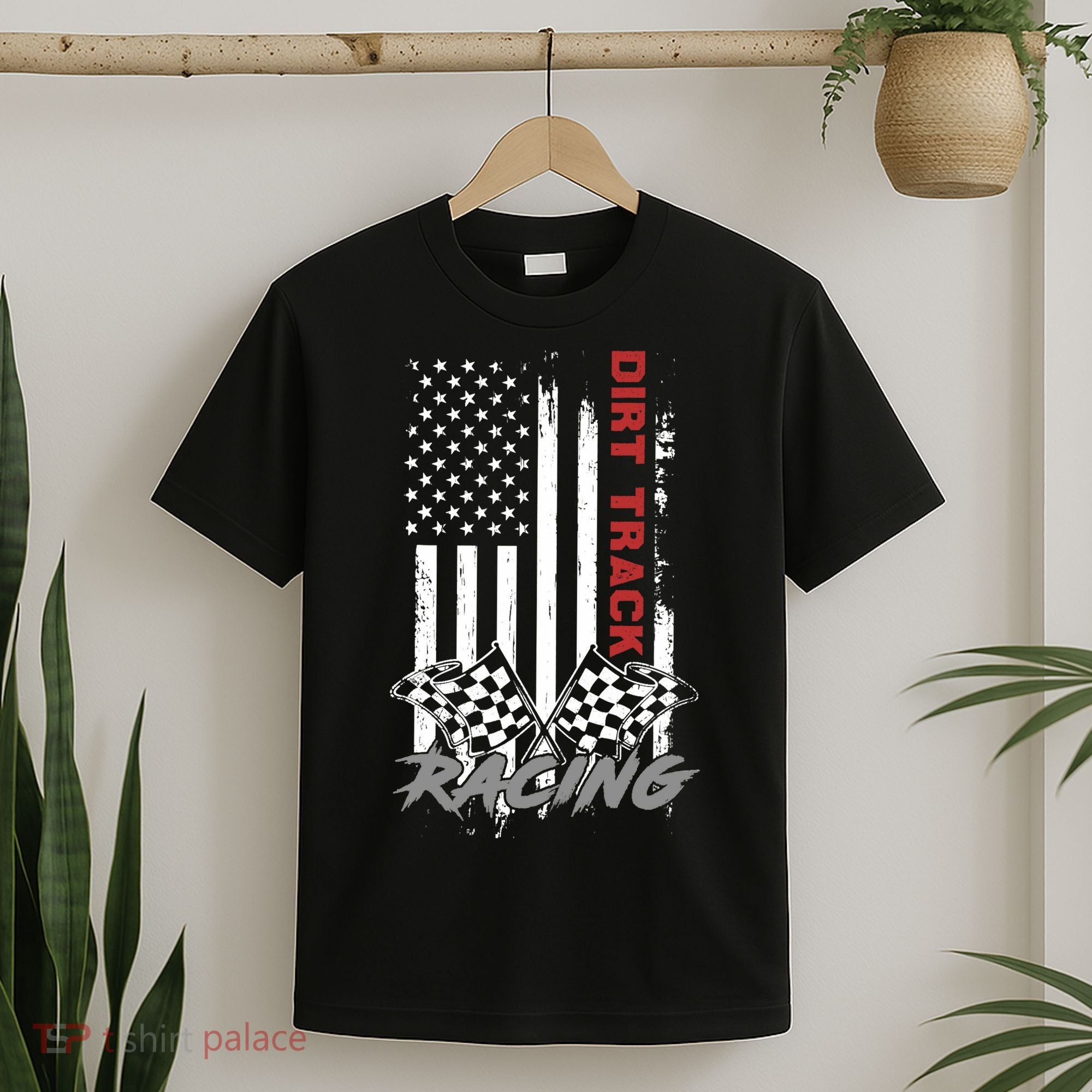 American Flag Dirt Track Racing Car Bike Driver Racer Gifts T-Shirt